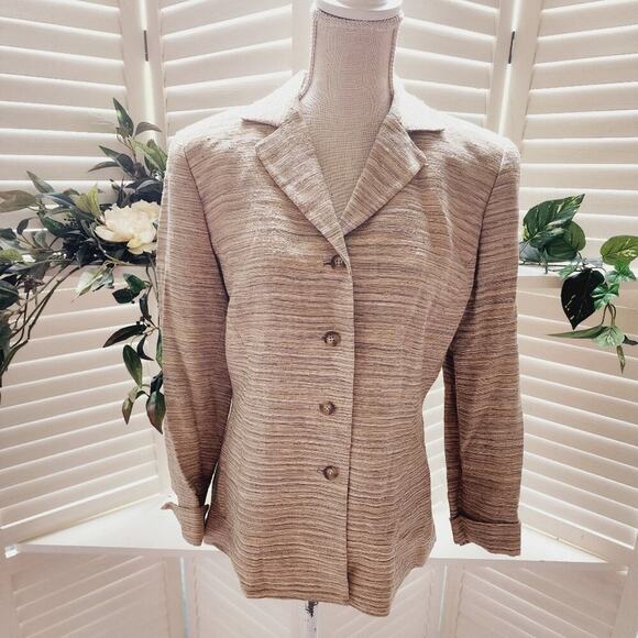 DONCASTER NEW  SILK BROWN STRIPE LINED DRESS JACKET SIZE 8 - Picture 1 of 8